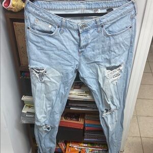&Denim Trendy Light Blue Distressed Boyfriend Jeans